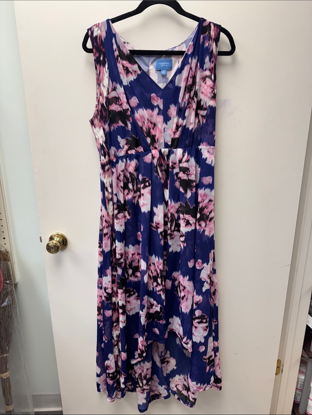 Simply Vera Vera Wang Navy and Pink Floral High-Low Maxi Dress